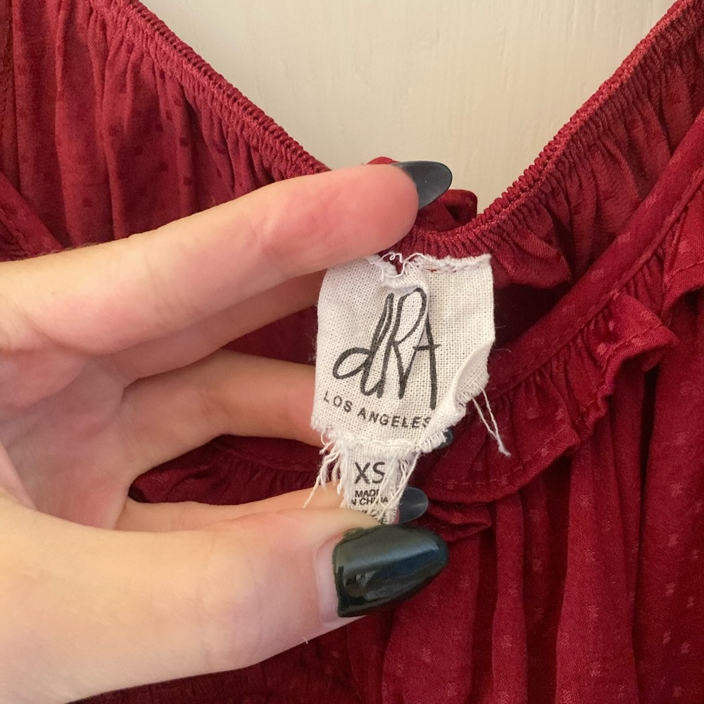Anthropologie dRA Deep Red Ruffle Dress Milkmaid Puff Sleeves - Picture 4 of 4
